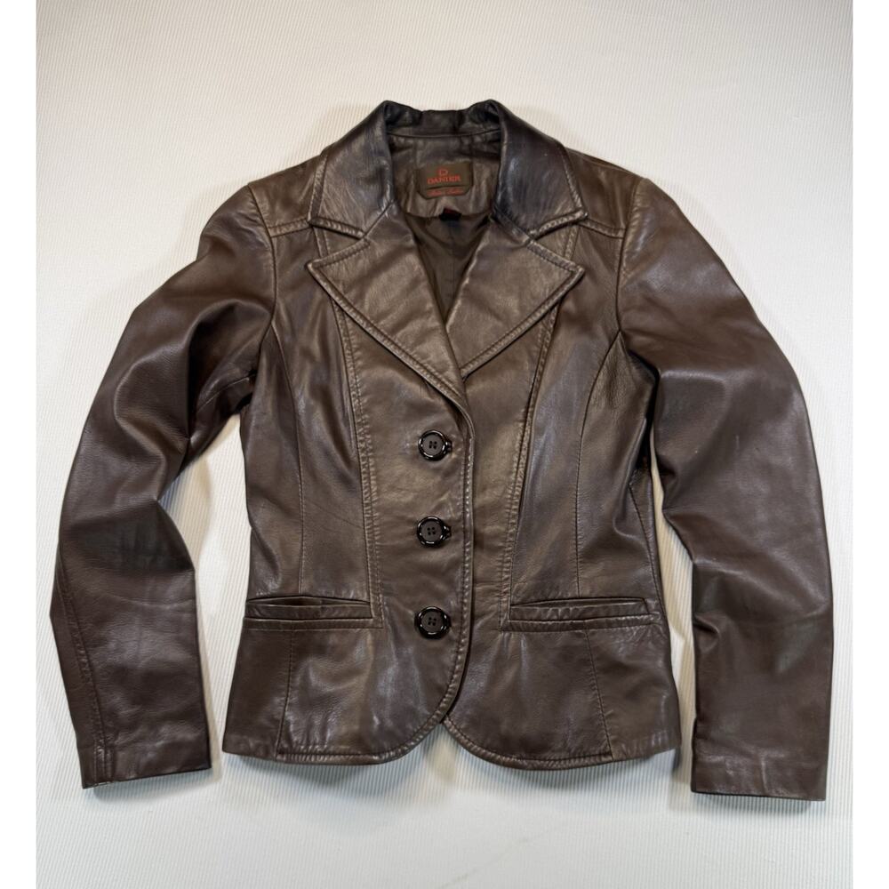 Danier Italian Leather Brown Blazer Jacket Women’s XS Made In Canada